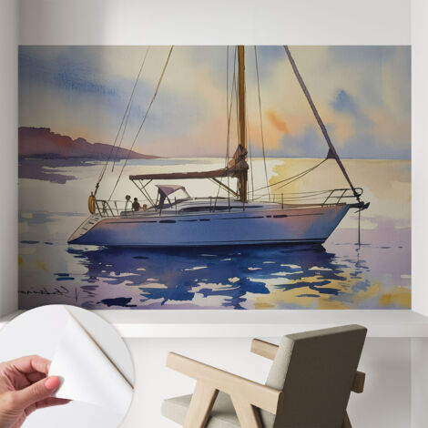 Carta da parati autoadesiva - impermeabile - murale da parete - decorazione murale - Barca a vela al tramonto 104x70 cm