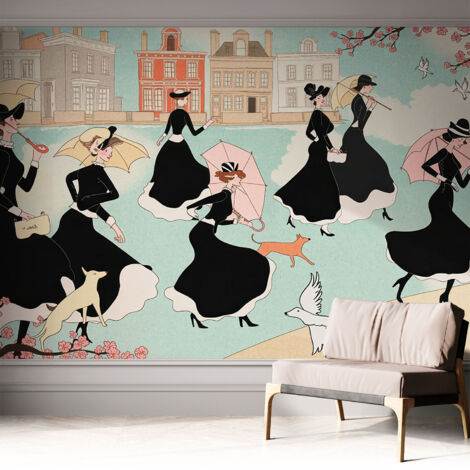 Carta da parati autoadesiva - impermeabile - murale da parete - decorazione murale - Donne che passeggiano 312x219 cm