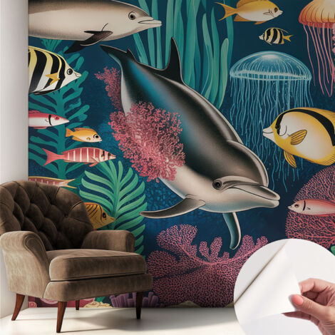 Carta da parati autoadesiva - impermeabile - murale da parete - decorazione murale - Fauna sottomarina 250x250 cm