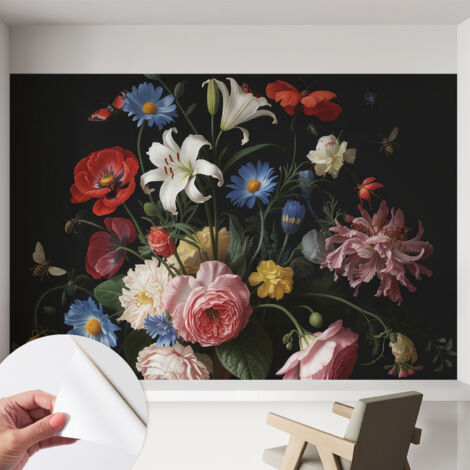 Carta da parati autoadesiva - impermeabile - murale da parete - decorazione murale - Fiori e insetti 152x104 cm