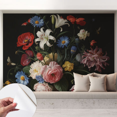 Carta da parati autoadesiva - impermeabile - murale da parete - decorazione murale - Fiori e insetti 208x146 cm