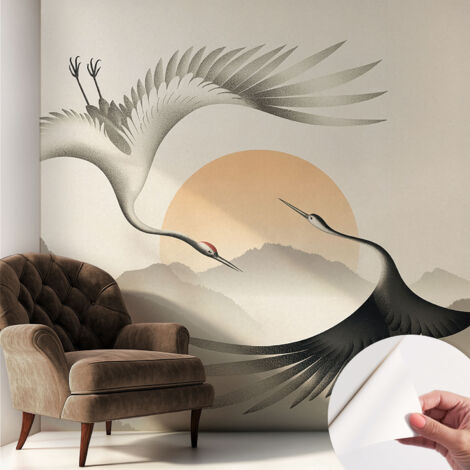 Carta da parati autoadesiva - impermeabile - murale da parete - decorazione murale - Gru all'alba 250x250 cm