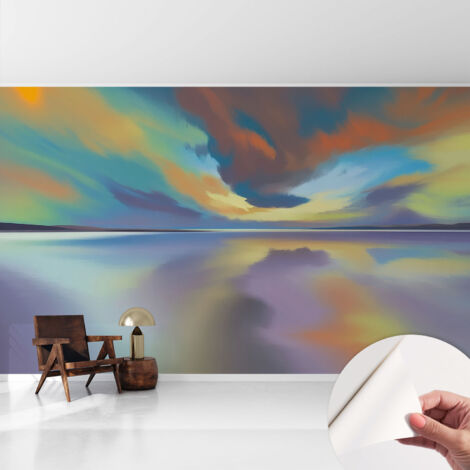 Carta da parati autoadesiva - impermeabile - murale da parete - decorazione murale - Tramonto arcobaleno 416x254 cm
