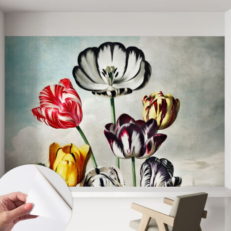 Carta da parati autoadesiva - impermeabile - murale da parete - decorazione murale - Tulipani colorati 152x104 cm