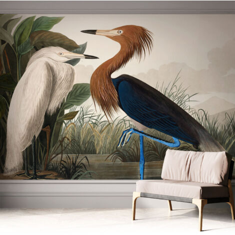 Carta da parati autoadesiva - impermeabile - murale da parete - decorazione murale - Uccelli tra le piante 312x219 cm