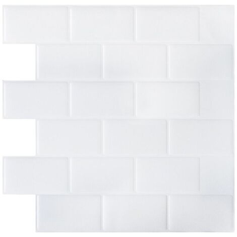 Carta da parati autoadesiva in piastrelle bianche, stile mosaico 30 x 30 cm, adesivo da parete, pellicola decorativa impermeabile per piastrelle da bagno e cucina