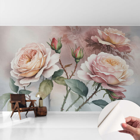 Carta da parati autoadesiva moderna - fotomurale - lavabile - ufficio - design moderno - Rose pastello 416x254 cm