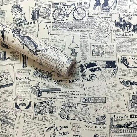 Carta da parati autoadesiva vintage Peel and Stick Paper Camera da letto Decorazione soggiorno - Giornale 60 cm x 10 m