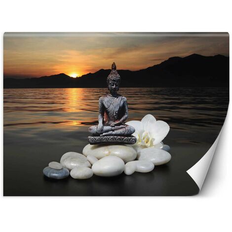 Carta Da Parati, Buddha su pietre al tramonto - 100x70