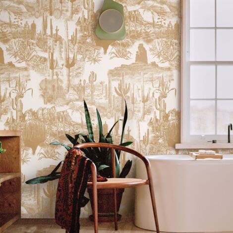 Carta da Parati Cactus nel Deserto Beige in Fogli di Carta, 250x200cm