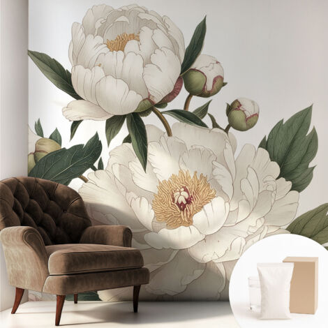 Carta Da Parati con design moderno - con motivi moderni - Fotomurali in TNT Soggiorno Camera De Letto Sala Ufficio Peonie bianche 250x250 cm