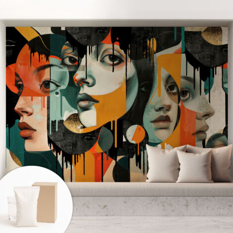 Carta Da Parati con design moderno - con motivi moderni - Fotomurali in TNT Soggiorno Camera De Letto Sala Ufficio Volti colorati 208x146 cm