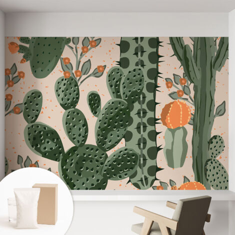 Carta Da Parati Con Design Moderno - Per Rinnovamento Rapido - Non-Woven - Per Interni Moderni cactus verdi 152x104 cm