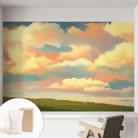 Carta Da Parati Con Design Moderno - Per Rinnovamento Rapido - Non-Woven - Per Interni Moderni Cielo nuvoloso 152x104 cm