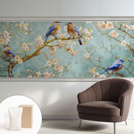 Carta Da Parati Con Design Moderno - Per Rinnovamento Rapido - Non-Woven - Per Interni Moderni Uccelli primaverili 250x104 cm