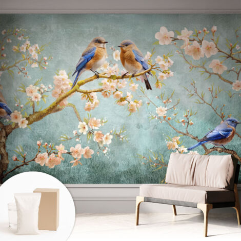 Carta Da Parati Con Design Moderno - Per Rinnovamento Rapido - Non-Woven - Per Interni Moderni Uccelli primaverili 312x219 cm