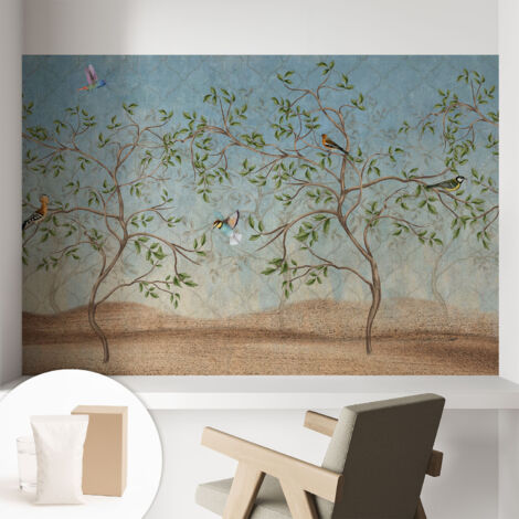 Carta Da Parati Con Design Moderno - Per Rinnovamento Rapido - Non-Woven - Per Interni Moderni Uccelli sugli alberi 104x70 cm