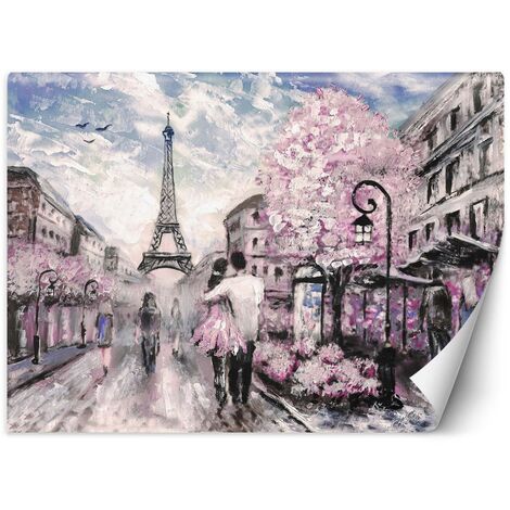 Carta Da Parati, Coppia Parigi dipinta di rosa - 400x280