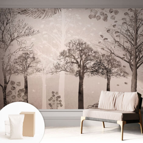 Carta Da Parati Facile Da Installare - Vlies Per Arredamento Interno - Per Pareti - Stile Moderno - Con Colla Gratuita Alberi delicati 312x219 cm