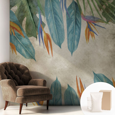 Carta Da Parati Facile Da Installare - Vlies Per Arredamento Interno - Per Pareti - Stile Moderno - Con Colla Gratuita Fiori tropicali 250x250 cm
