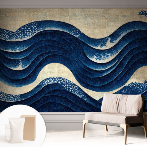 Carta Da Parati Facile Da Installare - Vlies Per Arredamento Interno - Per Pareti - Stile Moderno - Con Colla Gratuita Forme oceaniche 312x219 cm