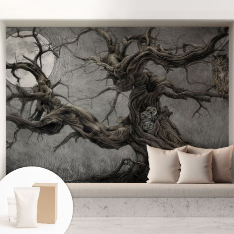 Carta Da Parati Facile Da Installare - Vlies Per Arredamento Interno - Per Pareti - Stile Moderno - Con Colla Gratuita Gufo misterioso 208x146 cm