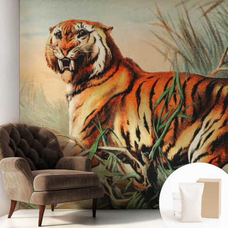 Carta Da Parati Facile Da Installare - Vlies Per Arredamento Interno - Per Pareti - Stile Moderno - Con Colla Gratuita Natura di tigre 250x250 cm