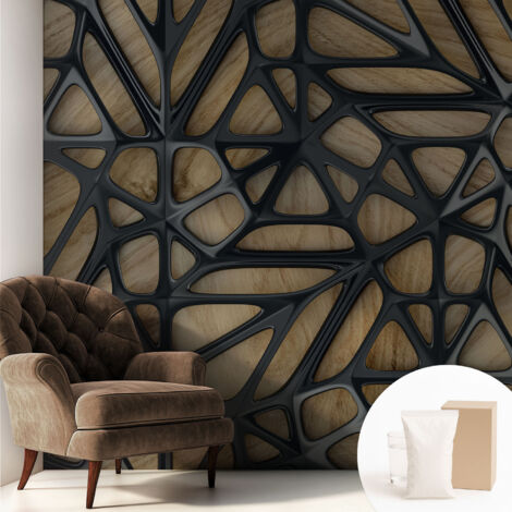 Carta Da Parati Facile Da Installare - Vlies Per Arredamento Interno - Per Pareti - Stile Moderno - Con Colla Gratuita Rete di legno 250x250 cm