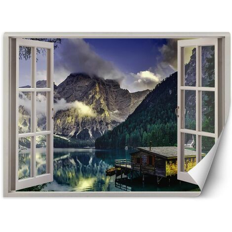 Carta Da Parati, Finestra vista lago in montagna natura - 280x200