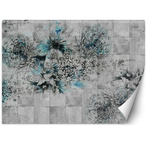 Carta Da Parati, Fiori acquerello su sfondo grigio - 150x105