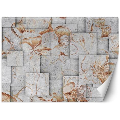 Carta Da Parati, Fiori su sfondo geometrico - 100x70