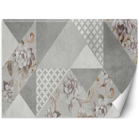 Carta Da Parati, Fiori su texture grigia - 350x245