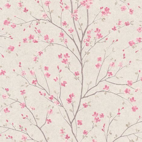 Carta da parati floreale Profhome 379121 Carta da parati TNT leggermente strutturata con motivo floreale opaca rosa bianco 5,33 m2