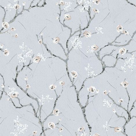 Carta da parati floreale Profhome 387391 Tappezzerie lisce in tessuto non tessuto liscia con motivo floreale opaca grigio rosa-antico bianco antracite 5,33 m2 - grigio