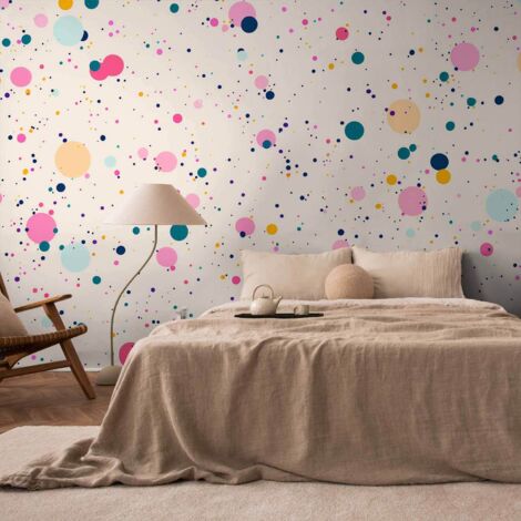 Carta da parati fotografica - Motivo allegro multicolore a pois, macchie e punti su uno sfondo rosa chiaro / Pois e macchie su uno sfondo rosa chiaro