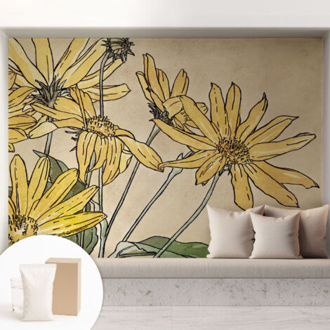 Carta Da Parati - Fotomurale In Vlies - per Decorazione pareti - Per La Cucina Camera Da Letto Per La Soggiorno Fiori ad acquerello 208x146 cm