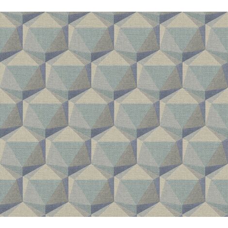Carta da parati grafica Profhome 387484 Carta da parati TNT goffrata a caldo leggermente strutturata con forme geometriche opaca turchese beige azzurro grigio 5,33 m2