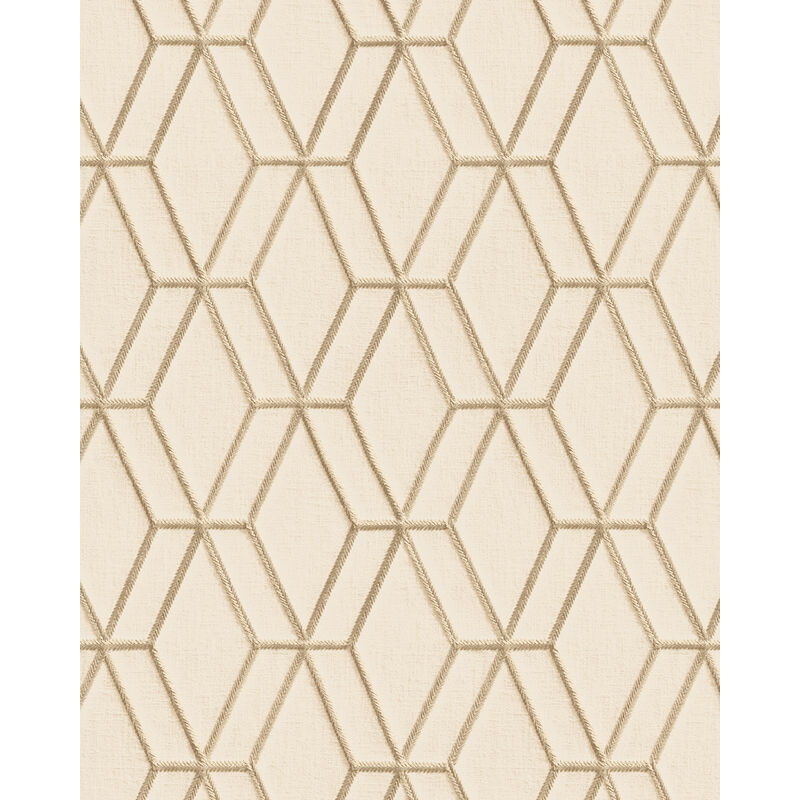 Carta da parati grafica Profhome DE120063-DI Carta da parati tnt goffrata a caldo goffrata con il pattern a rombi lucida beige oro 5,33 m2