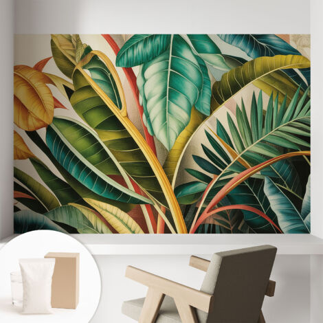 Carta Da Parati In Vlies Decorativa Per Pareti - Con Motivi Moderni - Con Colori Intensi - Per Ufficio foglie esotiche 104x70 cm