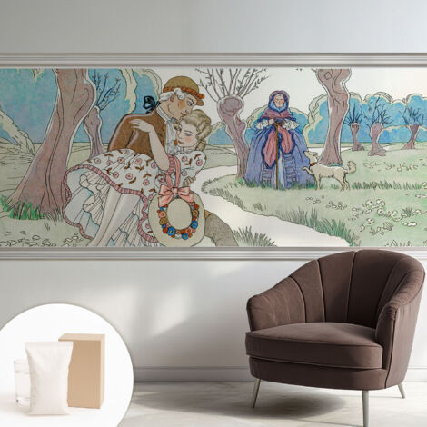 Carta Da Parati In Vlies Decorativa Per Pareti - Con Motivi Moderni - Con Colori Intensi - Per Ufficio Scena romantica 250x104 cm