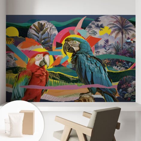 Carta Da Parati In Vlies Decorativa Per Pareti - Con Motivi Moderni - Con Colori Intensi - Per Ufficio Uccelli esotici 104x70 cm