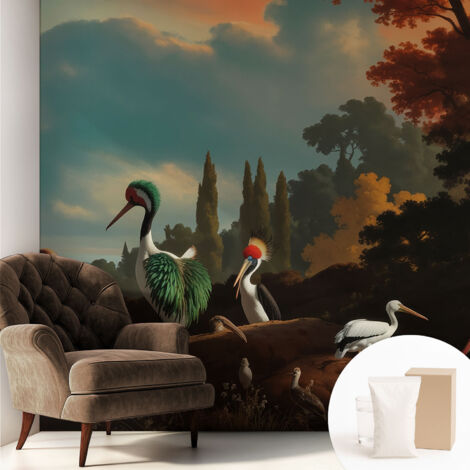 Carta Da Parati In Vlies Decorativa Per Pareti - Con Motivi Moderni - Con Colori Intensi - Per Ufficio Uccelli pittoreschi 250x250 cm