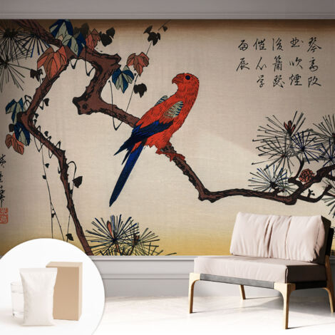 Carta Da Parati In Vlies Decorativa Per Pareti - Con Motivi Moderni - Con Colori Intensi - Per Ufficio Un uccello su un ramo 312x219 cm
