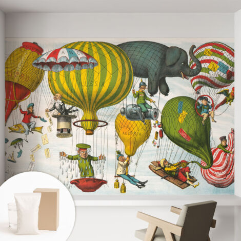 Carta Da Parati In Vlies Decorativa Per Pareti - Con Motivi Moderni - Con Colori Intensi - Per Ufficio Viaggio in mongolfiera 152x104 cm