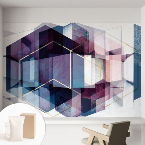 Carta Da Parati In Vlies - Fotomurale - Decorazione Paretie - Per Camera Da Letto - Per Soggiorno - Con Colla Gratuita cubi geometrici 152x104 cm