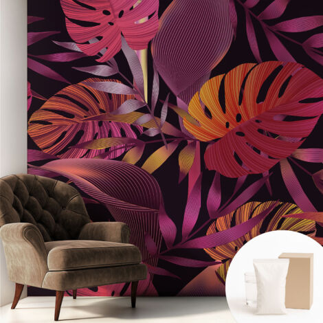 Carta Da Parati In Vlies - Fotomurale - Decorazione Paretie - Per Camera Da Letto - Per Soggiorno - Con Colla Gratuita foglie esotiche 250x250 cm