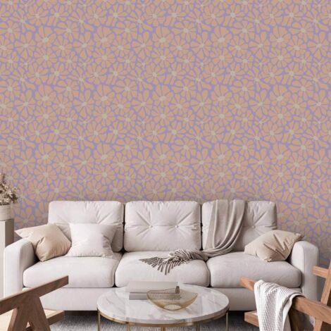 Carta da parati - Incantevoli fiori beige chiaro - Piccoli fiori con petali beige che ondeggiano al vento su uno sfondo blu/Fiori beige