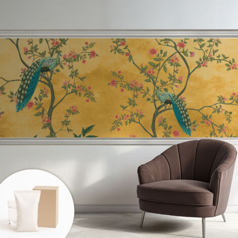 Carta Da Parati - Mural - Con Sala Da Pranzo - Camera Da Letto - Cameretta - Con Colla Gratuita alberi di pavone 250x104 cm