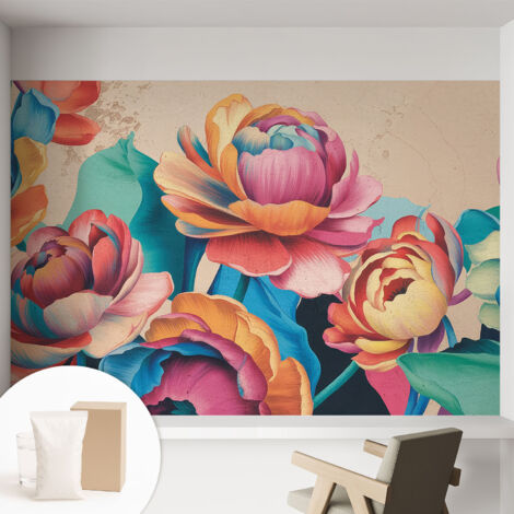 Carta Da Parati - Mural - Con Sala Da Pranzo - Camera Da Letto - Cameretta - Con Colla Gratuita Armonia floreale 152x104 cm