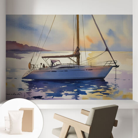Carta Da Parati - Mural - Con Sala Da Pranzo - Camera Da Letto - Cameretta - Con Colla Gratuita Barca a vela Ovest 104x70 cm